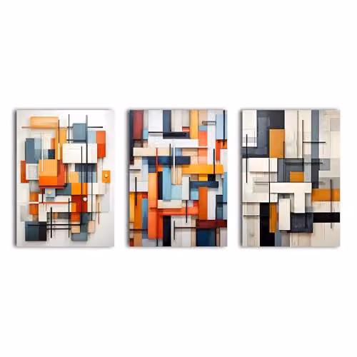 Simpa 3 Panel Abstract Modern Canvas Wall Art in Multicolour, W/H: 180 x 60 cm – 1