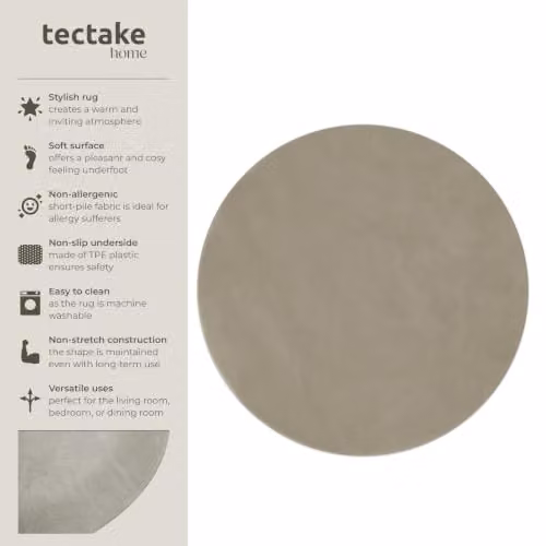 tectake Zonelle Round Fluffy Rug in Sand, Allergy-Friendly and Washable, Ø 120 cm – 2