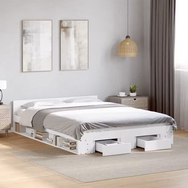 Berkfield Home Modern Bed Frame with Drawers, White, W/D/H: 140 x 190 cm