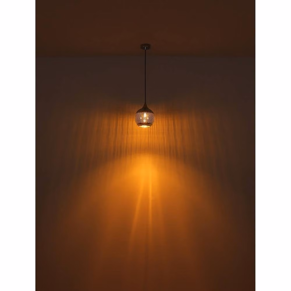 Netlighting Lourdes Dome Pendant Light with White Glass Sphere and Silver Chrome Metal Shade, E27, Height Adjustable – 2