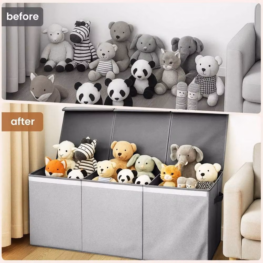Kelvenix 145L Large Foldable Toy Storage Box and Organiser with Lid, Grey, W: 120 cm, D: 40 cm, H: 96.2 cm – 2