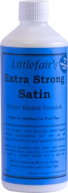 Littlefairs Water Based Extra Strong Indoor Wood Varnish, Satin, Clear, 0.5 l
