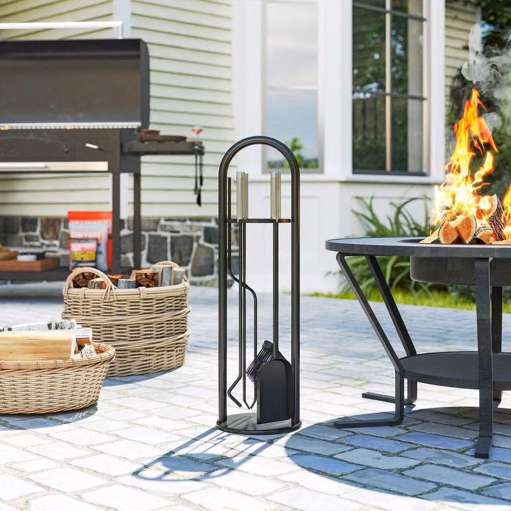STILVORA Black Metal Freestanding Fireplace Tools Set with Stand – 2