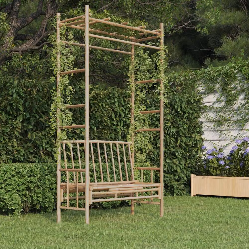 Berkfield Home Rustic Bamboo Garden Bench with Pergola in Brown, Width: 116 cm – 2