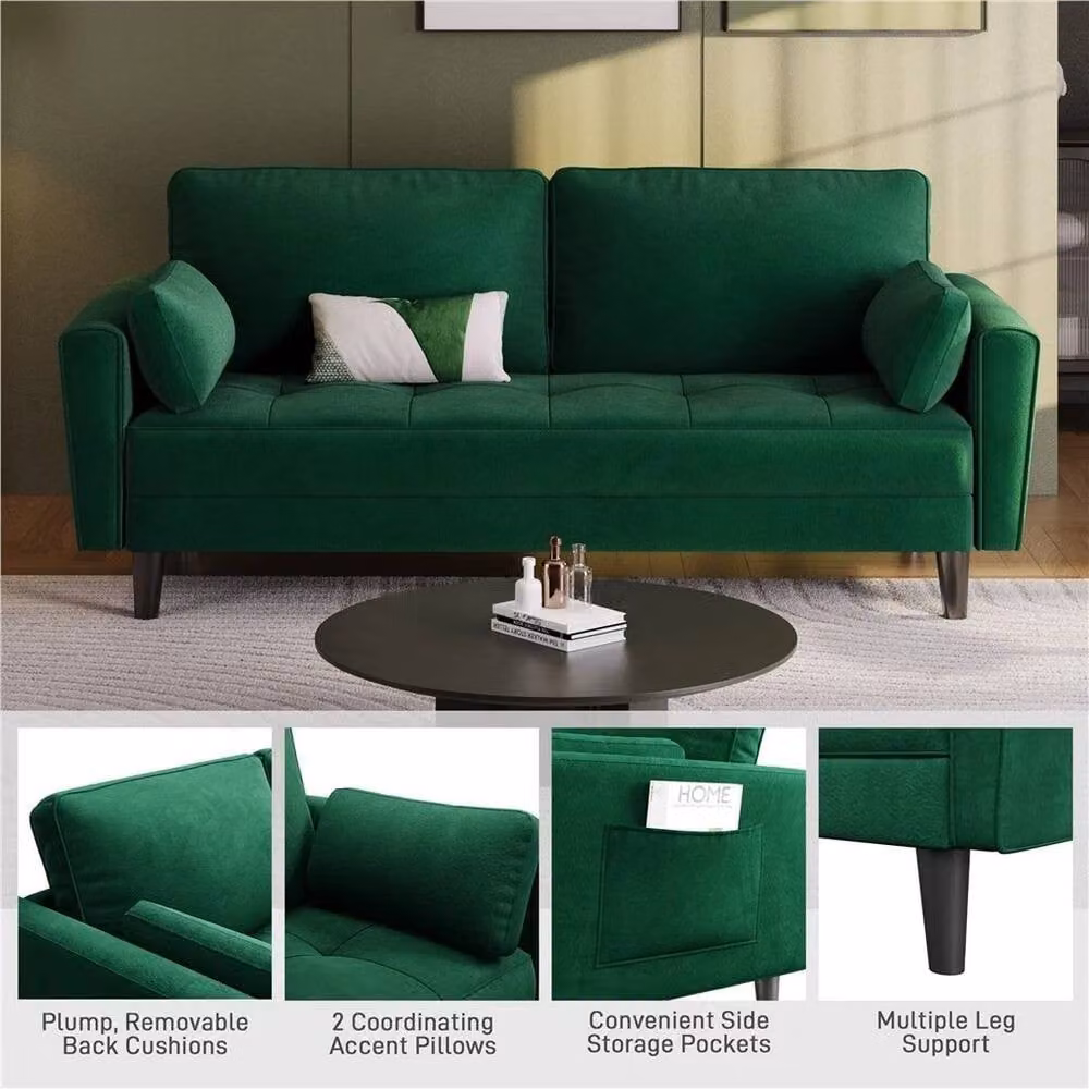 NESTLUNE Green Fabric 2 Seater Upholstered Sofa – 3