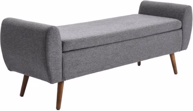 KORVIXA Grey Linen Fabric Upholstered Storage Pouffe Bench W/D/H: 100 x 100 x 55 cm