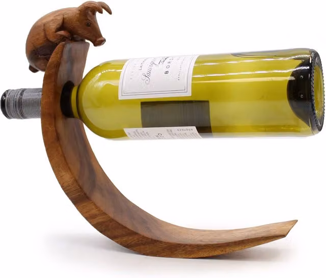 KDMK Rustic Brown Organic Wood Pig Wine Holder