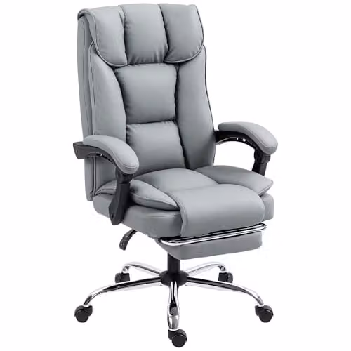 HOMCOM Executive Office Chair in Grey Faux Leather with Footrest and Headrest