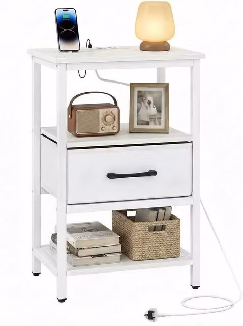 Costway Modern White Side Table with Drawer and Shelves
