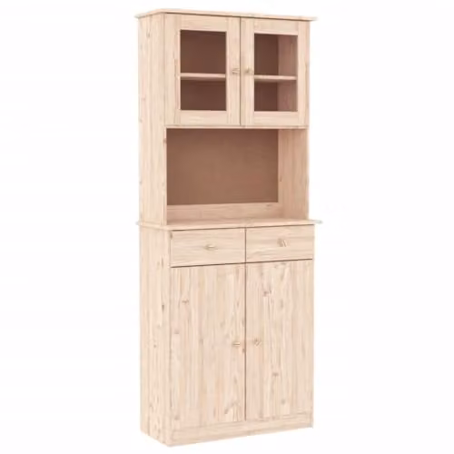 vidaXL ALTA Scandinavian Style Highboard Sideboard in Natural Brown Solid Pine Wood with Glass Doors and Drawers – 1