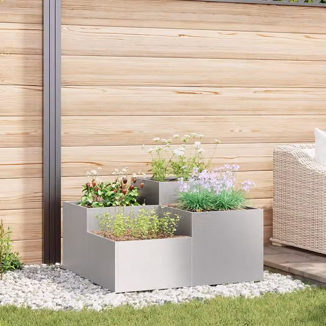 Berkfield Home Garden Planter Tub in Silver Stainless Steel, W/D/H: 100 x 100 x 48 cm
