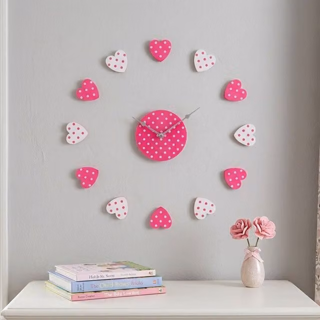 Interiors by Premier Pink and White Dotted Heart Plastic DIY Analog Quartz Wall Clock – 2