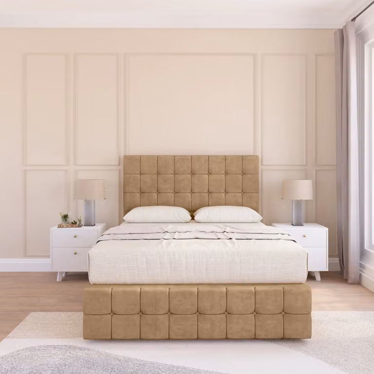 Sloomy Berlin Chesterfield Divan Bed Base in Brown and Beige, W/D/H: 140 x 200 cm