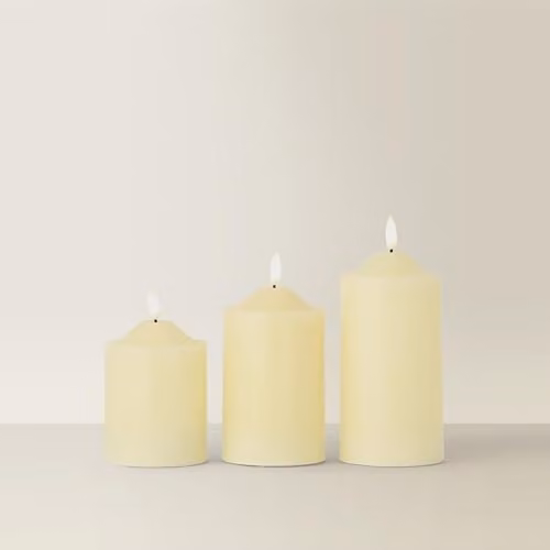 MiniSun Pack of 3 White Real Wax LED Flickering Pillar Candle Lights with Remote Control