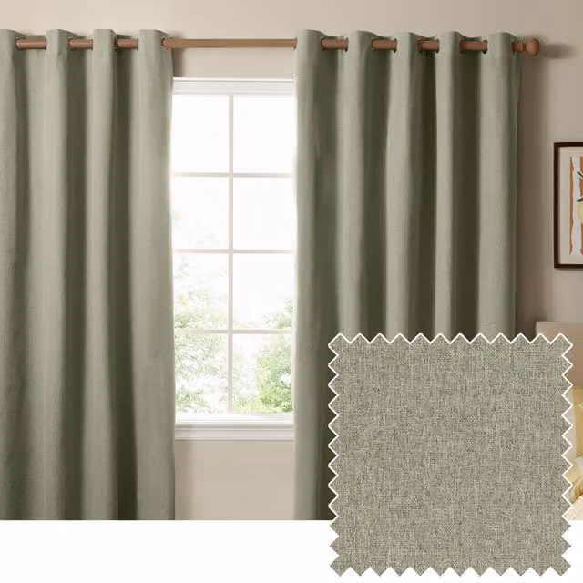 Make It A Home Blackout Textured Woven Eyelet Curtain Pair in Green, W: 137 cm, H: 229 cm