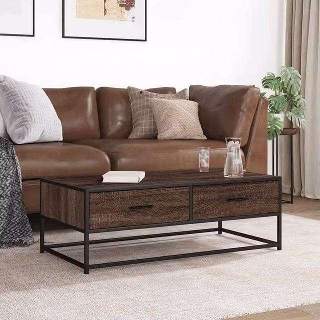 Berkfield Home Brown Oak Coffee Table with Metal Sled Base, W/D/H: 100 x 50 x 35 cm – 1