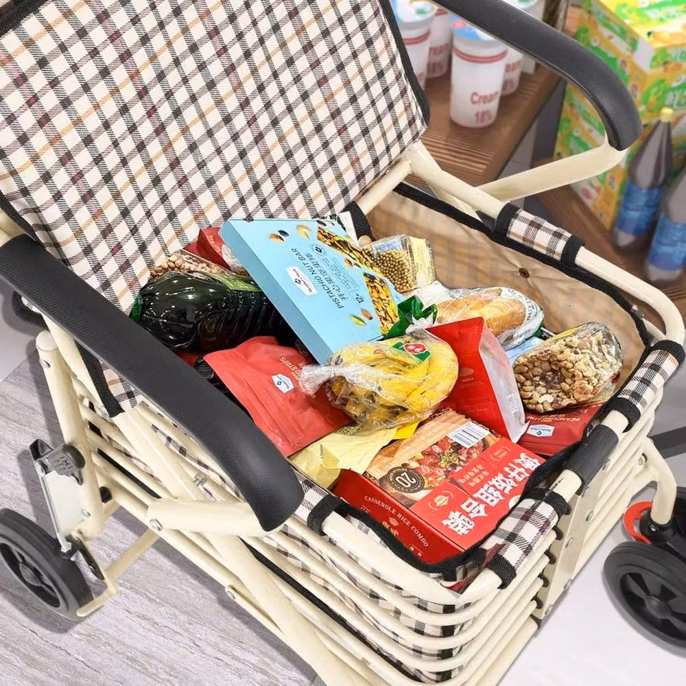 PAWNORA Folding Walk Seated Shopping Trolley in Beige – 3