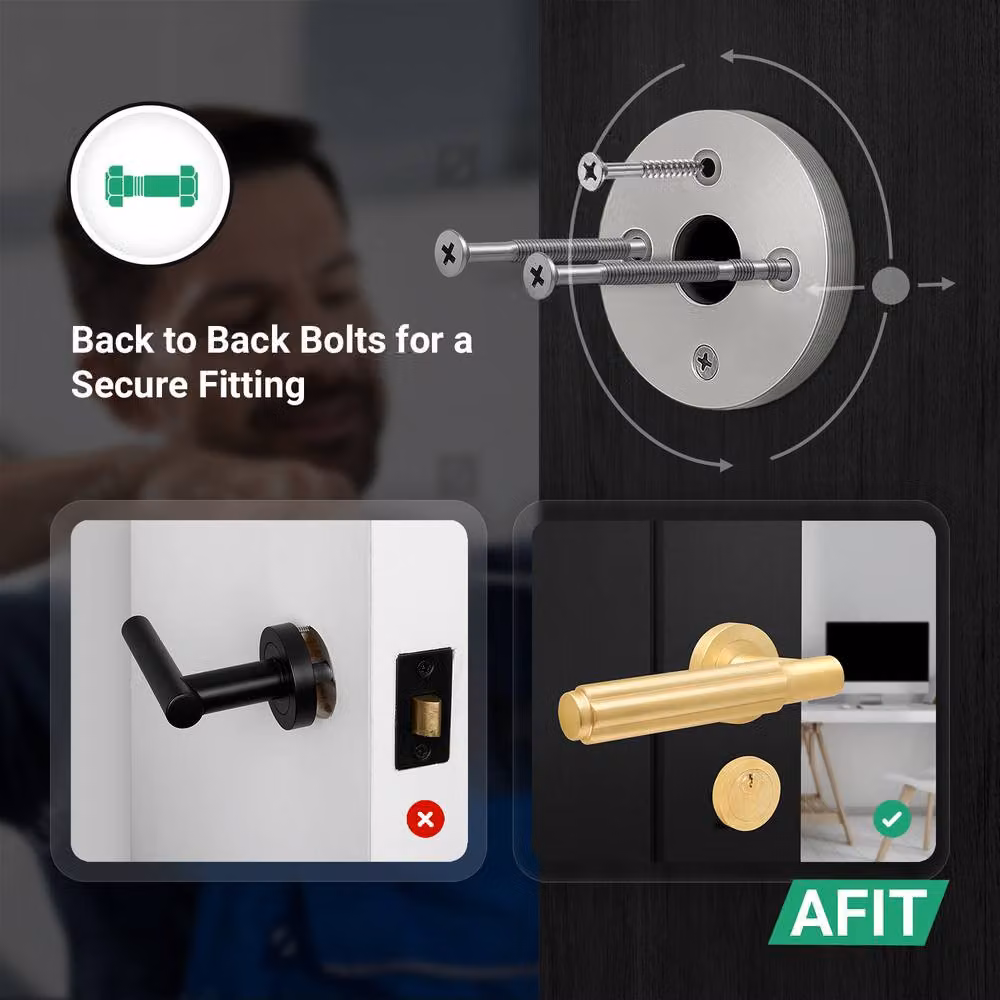 AFIT Brass Fire Door Handle with Euro Lock, Double Cylinder and Hinges, Gold, 150 x 150 mm – 3