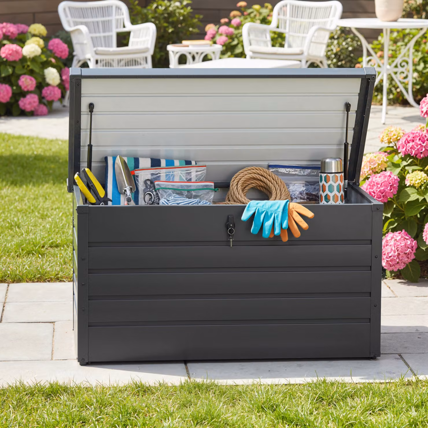 Outsunny 311L Galvanised Steel Garden Storage Box in Dark Grey – 7