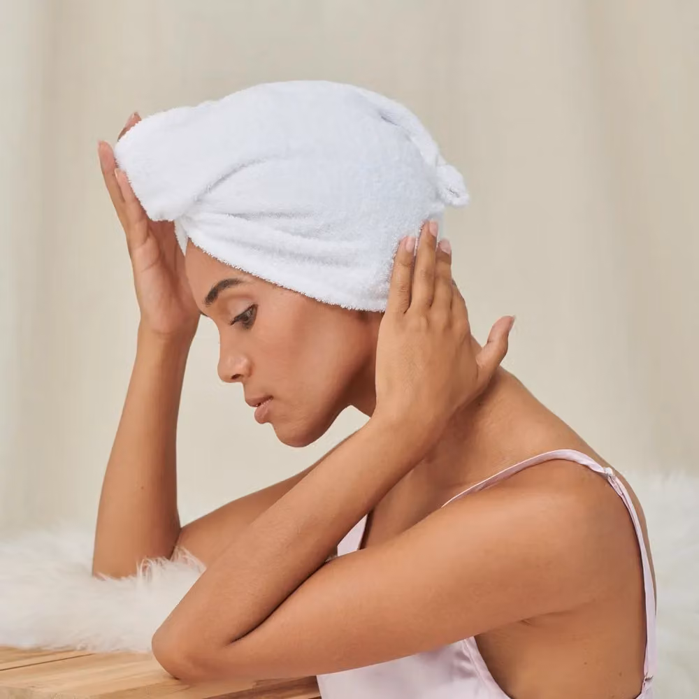 Towel City White Cotton Terrycloth Hair Wrap Towel with Hanging Loop – 2