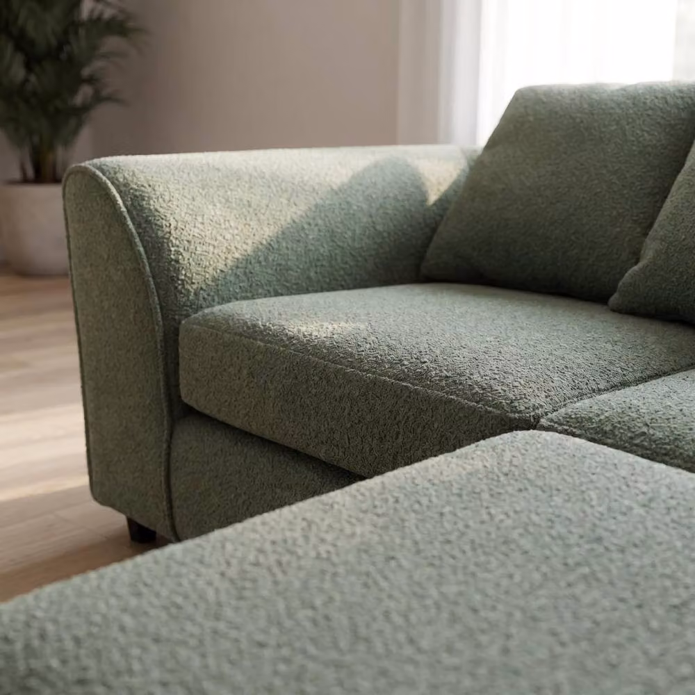 Abakus Direct Harriet Green Boucle Fabric Right Facing Corner Sofa with Chaise and Scatter Cushions – 5