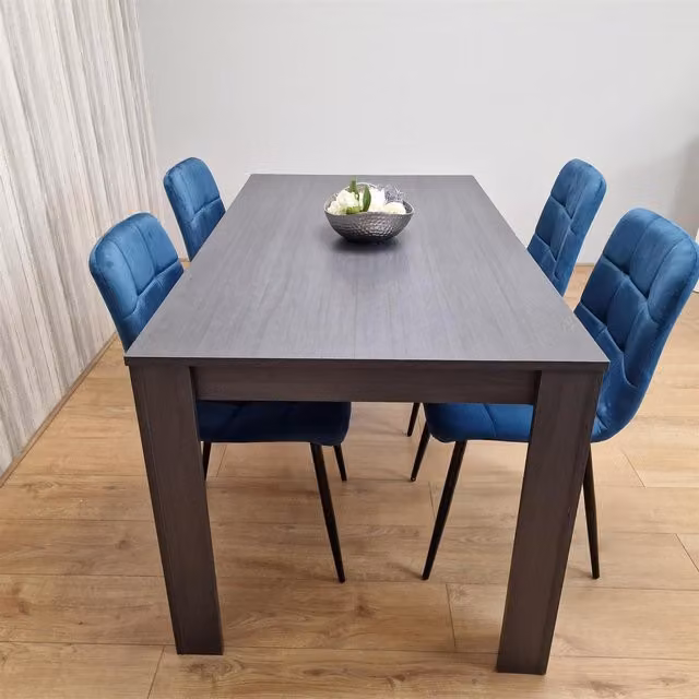 Kosy Koala Arrow Rectangular Dining Table and Velvet Chairs in Dark Grey Blue
