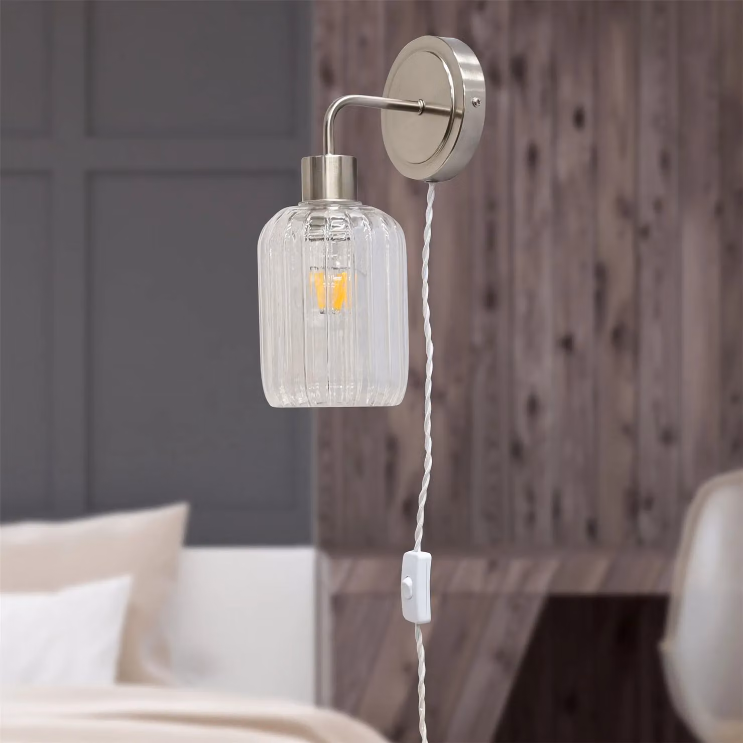 First Choice Lighting Toby Silver Plug in Wall Light with Transparent Glass Shade – 2