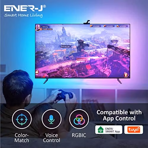 ENERJ RGBIC Immersion LED TV Backlights with Camera, Multicolour WiFi Lighting for 55-65 inch TVs and Gaming PCs, Compatible with Alexa and Google Assistant – 7