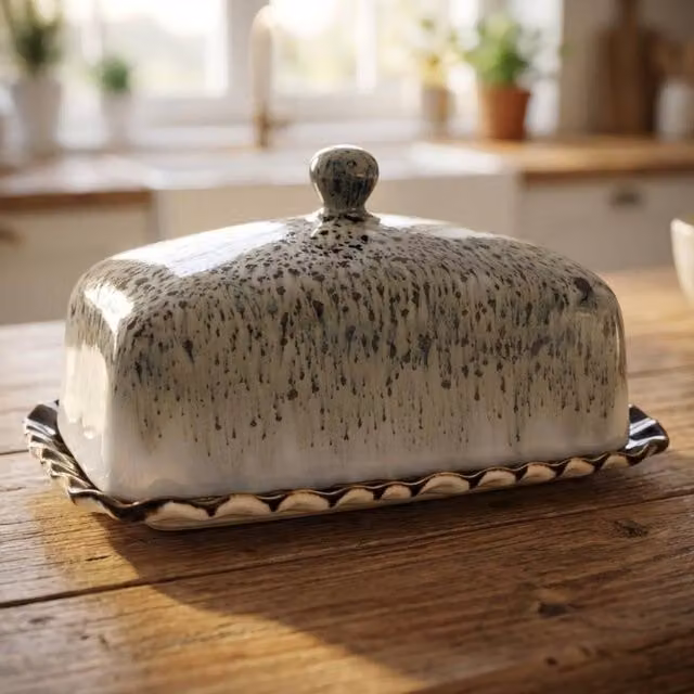 Garden Greatness Multicolour Reactive Glaze Ceramic Butter Dish