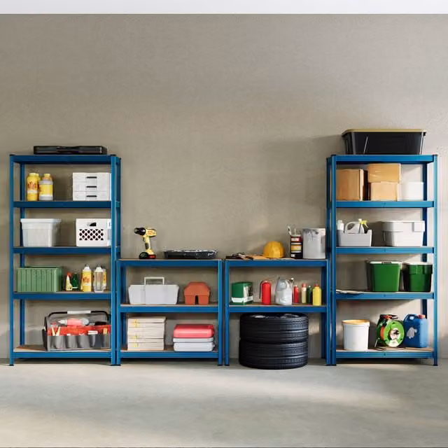 Home Discount Home Vida Set of 3 Blue Heavy Duty 5 Tier Garage Shelves and Work Benches, W: 150 cm, D: 70 cm – 1