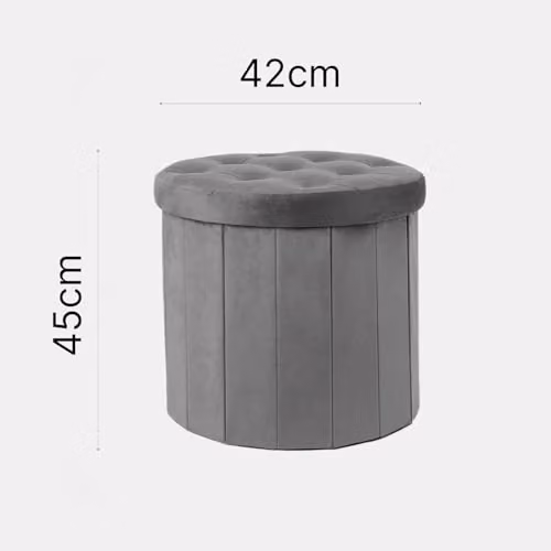 OHS Round Matte Velvet Storage Ottoman Stool in Grey, W/D/H: 45 x 45 x 45 cm – 2
