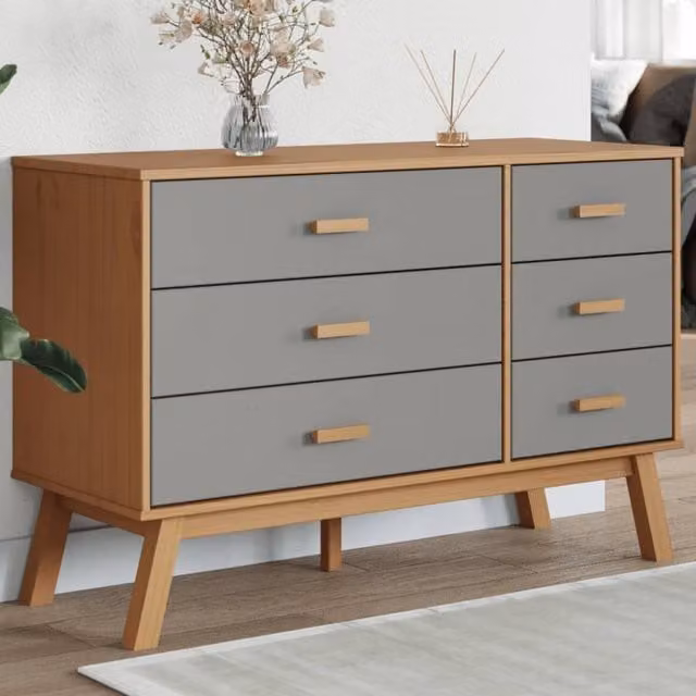 Berkfield Home OLDEN Freestanding Drawer Cabinet in Grey and Brown Solid Pine Wood – 1