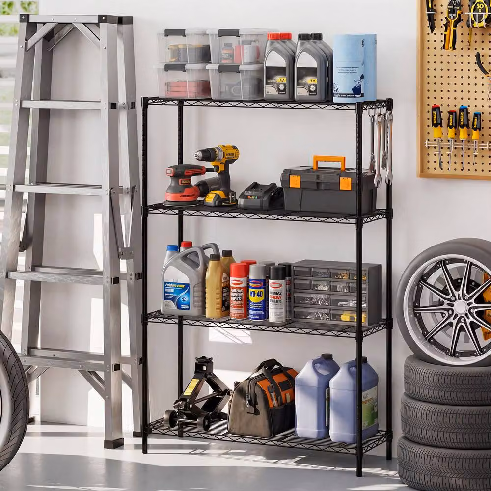 Gymax 4-Tier Adjustable Metal Wire Shelving Unit in Black – 5