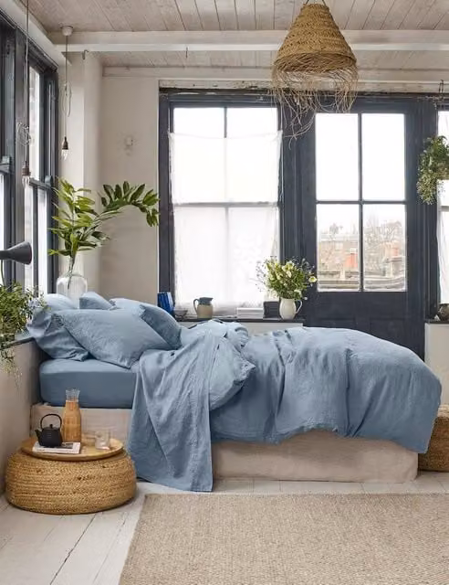 Piglet In Bed Pure Linen Blue Duvet Cover