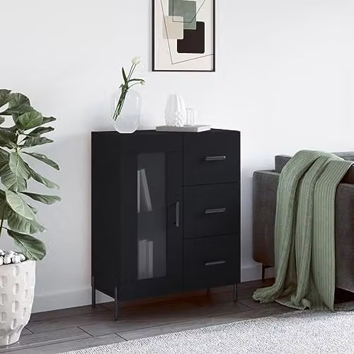 vidaXL Modern Black Sideboard with Glass and Metal Details, W/D/H: 69.5 x 34 x 90 cm – 2