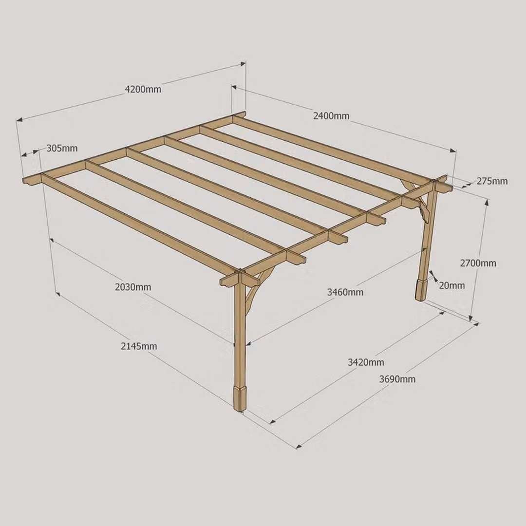 Rutland County Garden Furniture Ltd Wall Mounted Premium Lean-to Pergola in Wood, Brown and Green, W: 420 cm, D: 240 cm, H: 270 cm – 5