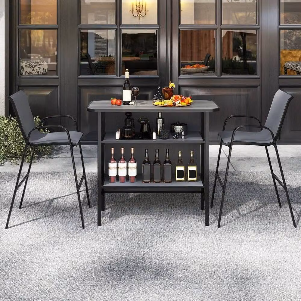 Hinsinc Grey 3-Piece Modern Patio Bar Height Table and Chairs Set – 4