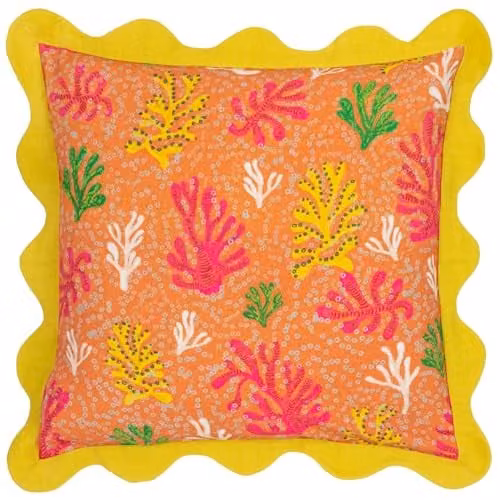 Furn Floral Square Cushion in Multicolour and Yellow, W/D/H: 50 x 50 x 50 cm