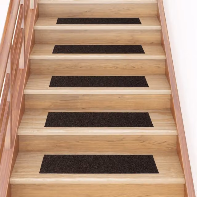 Berkfield Home Self-adhesive Rectangular Stair Mats, 15 Pieces, Dark Brown, W: 76 cm, D: 20 cm – 1