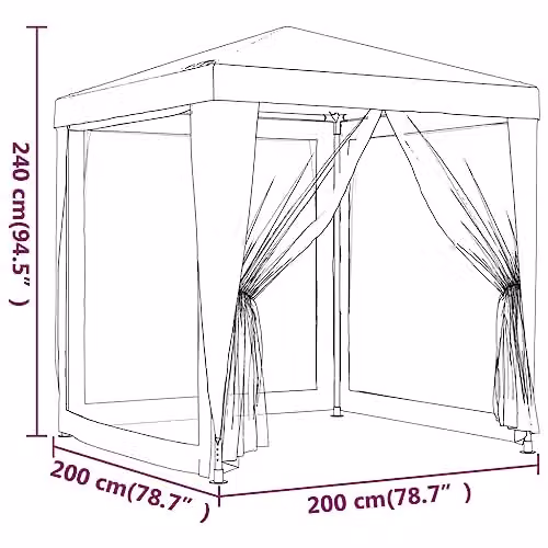 vidaXL Party Tent in Green with 4 Mesh Sidewalls, W: 200 cm, D: 200 cm, H: 240 cm – 3