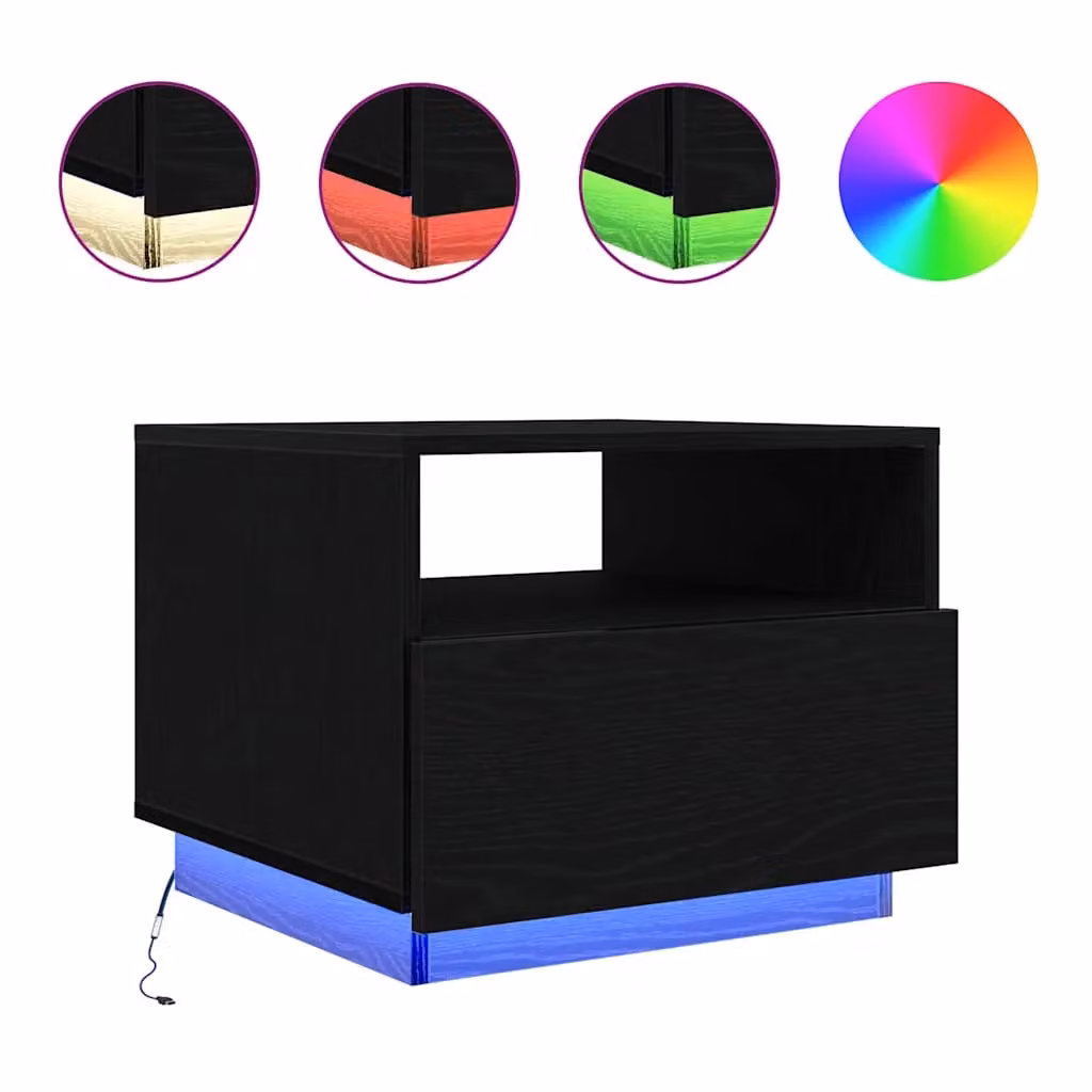 Berkfield Home Modern Black Oak Coffee Table with LED Lights W: 50 cm, D: 49 cm, H: 40 cm – 3