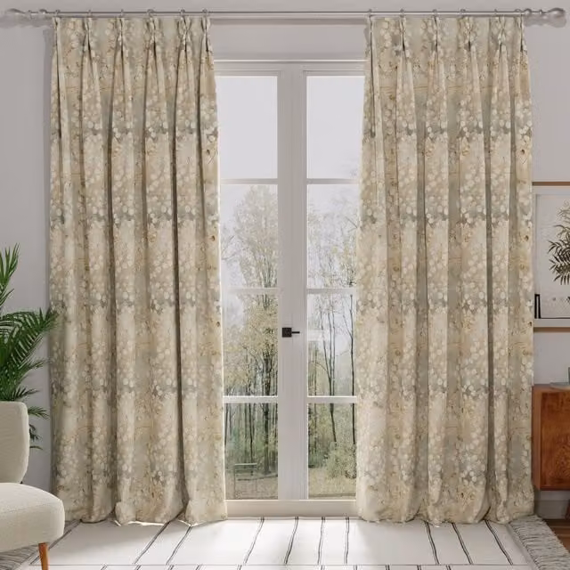 ANTE DECOR Lunaria Made to Measure Blackout Cotton Fabric Panel Curtain in Peach Fuzz and Beige with Floral Nature Design