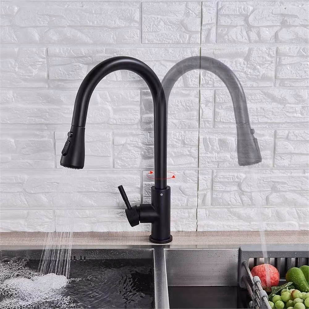 Nordara Kitchen Sink Mixer Tap in Matt Black with Pull Out Spray Spout and Swivel Function, W: 52 cm – 2
