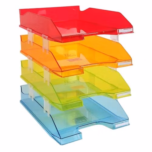 Exacompta Combo Midi Set of 4 Plastic Letter Trays in Multicolour, W: 25.5 cm, D: 24.4 cm, H: 4 cm