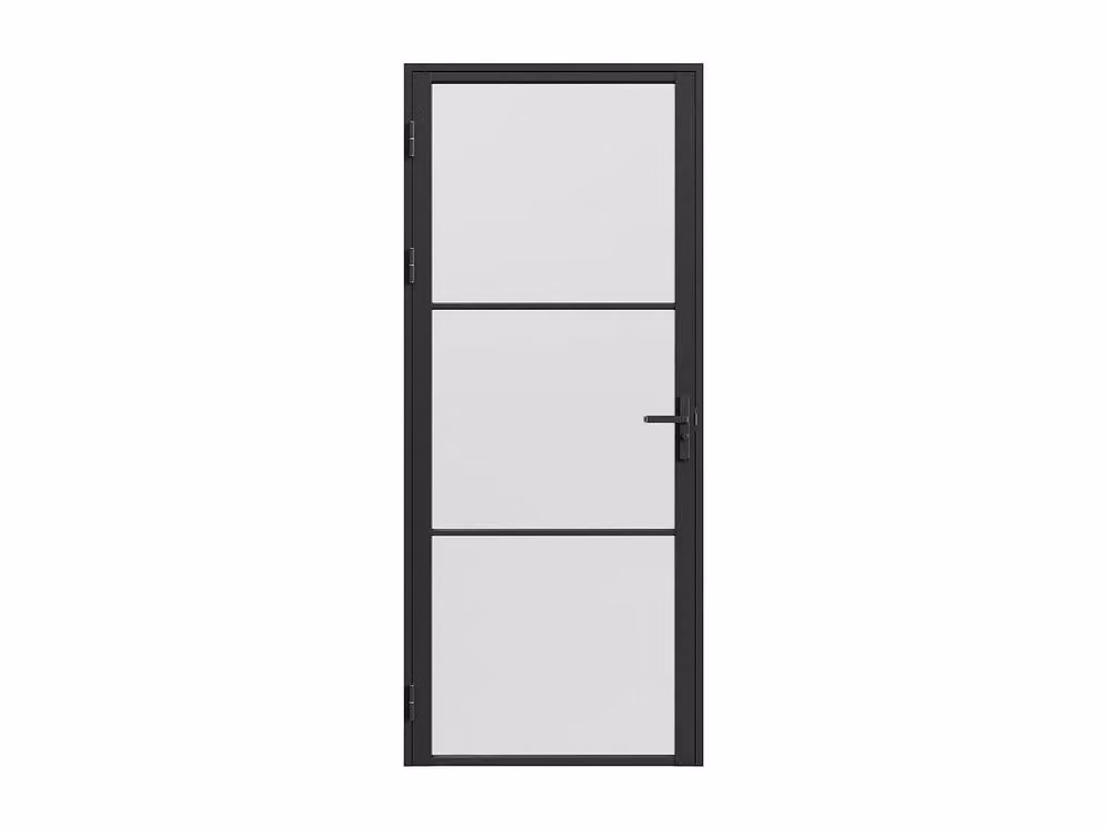 Vente-unique Reversible Modern Black Aluminum and Frosted Tempered Glass Swing Door, H: 204 cm, W: 83 cm – 3