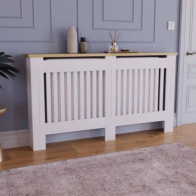 Vida Designs Modern Striped Wall Mounted Radiator Cover in White W/D/H: 152 x 83 x 19 cm
