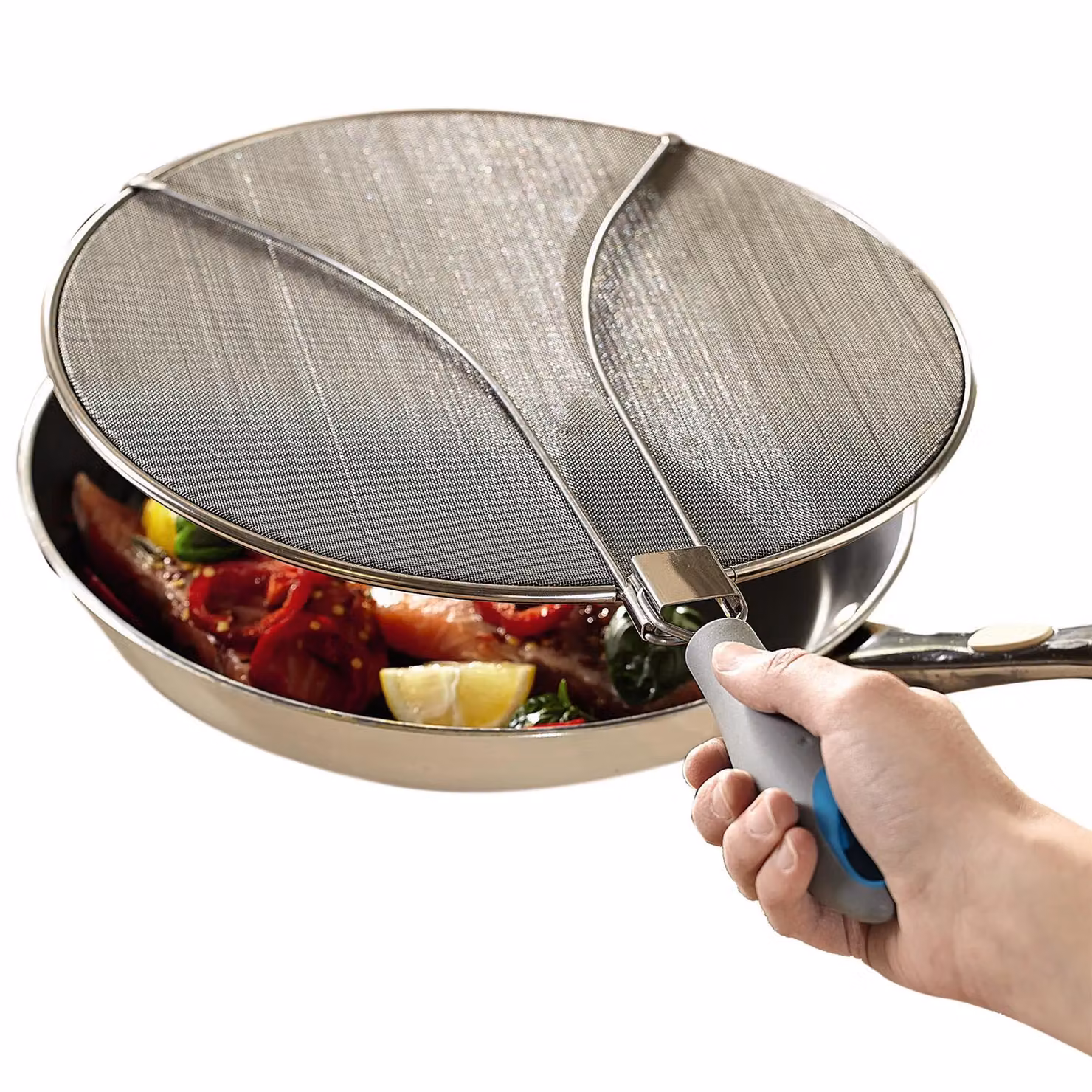 mysmartbuy Stainless Steel Splatter Screen with Carbon Filter and Folding Handle, Grey, Diameter: 29 cm – 2