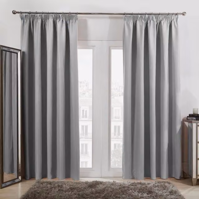 Dreamscene Silver Pencil Pleat Blackout Thermal Curtains, Pair, W: 137 cm, H: 116 cm