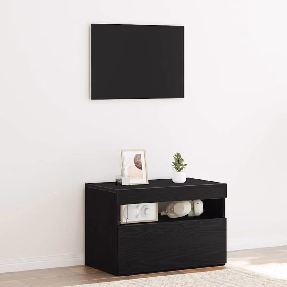 Berkfield Home Modern Bedside Cabinet with Integrated LED Lights in Black Oak, W: 60 cm, D: 35 cm, H: 40 cm – 2