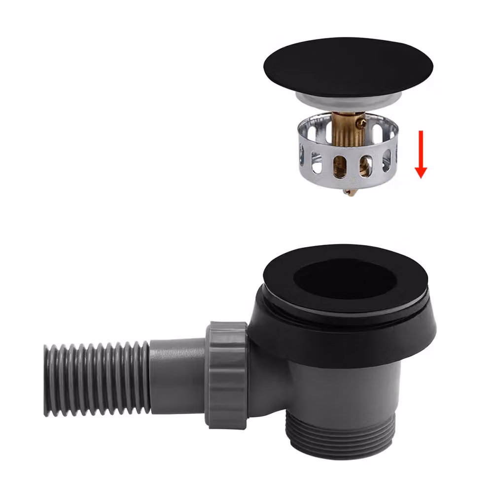 Nes Home Matt Black Flexible Bath and Sprung Waste with Overflow 1 1/2" – 3